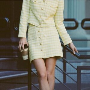 J. Crew Button-Front Mini Skirt In Gingham Terry Tweed Size 20 Spring Classic